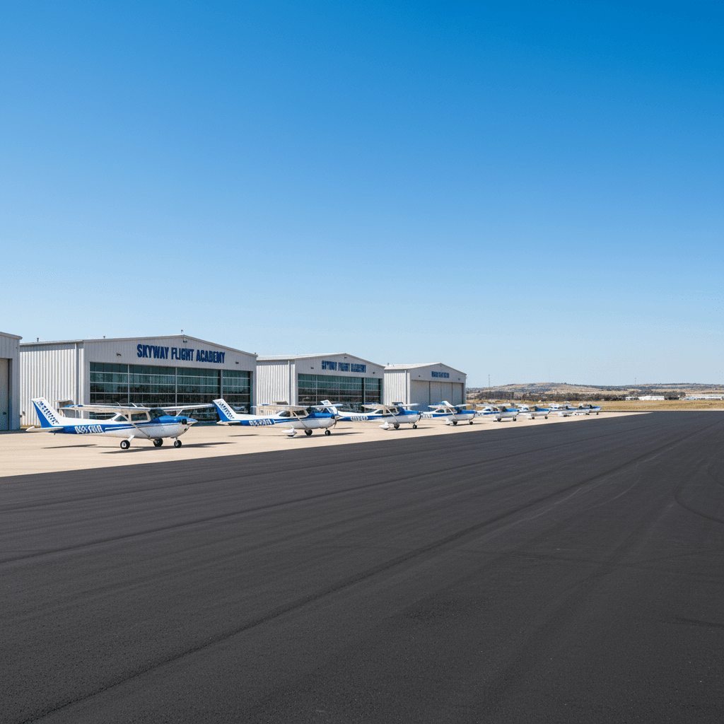 SKYWAY FLIGHT ACADEMY flight line facility in Fort Worth, Texas with parked aircraft